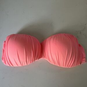 Hot Pink Peach Strapless Swim Bra Women's Large B/C Cup Ruched